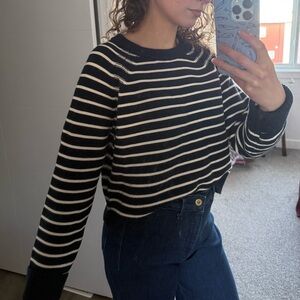 French Connection 100% Cotton Cropped Stripe Knit Sweater